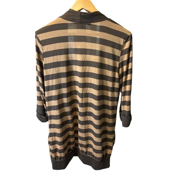 French Laundry Brown Striped Three Quarter Sleeve Open Front Cardigan SZ Large - Picture 2 of 7